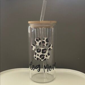 Dog Mom Glass Tumbler with Straw